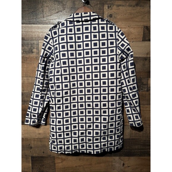 TALBOTS PET NAVY BLUE WHITE GEOMETRICAL SQUARE ART RAIN JACKET COAT TOP 8P $139 - Picture 9 of 9